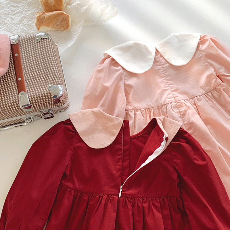 Sügisene beebitüdruku pikkade varrukatega kleit Retrotikandiga tüdrukute kleit Kevadine nukukaelus vööriprintsesskleit kohev lastekleit