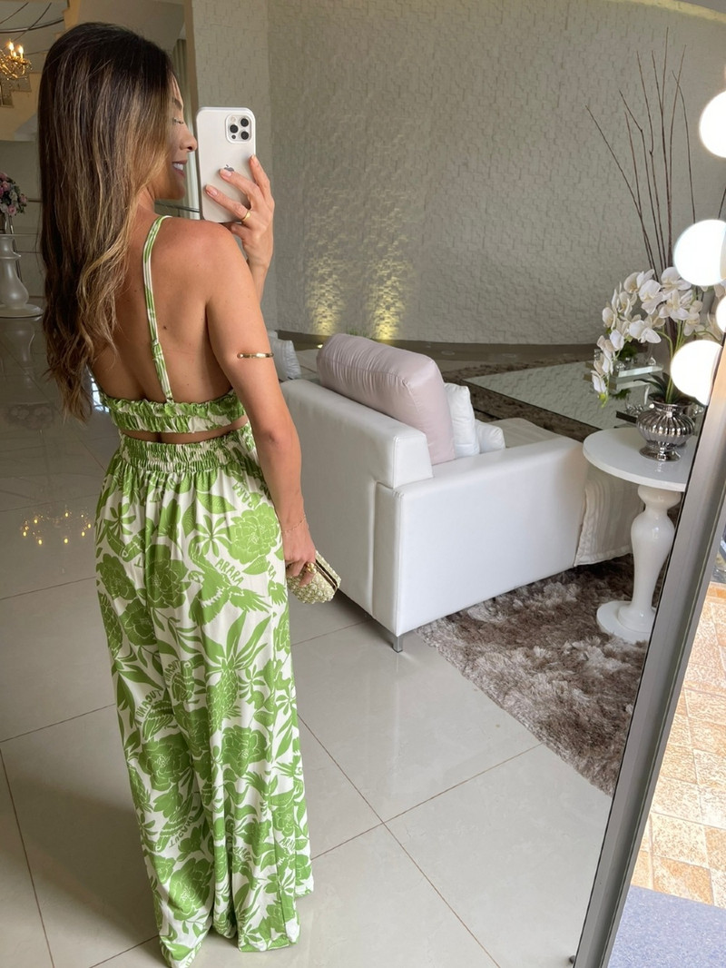 Kaheosaline pikk püksikomplekt naistele seksikas peoklubi õhtune spagetirihm V-kaelusega prinditud vest elastne vöökoht 2-osaline suvekomplekt