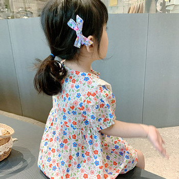 Καλοκαιρινό φόρεμα κοριτσιών Floral δαντέλα γιακάς κοντό μανίκι Πριγκίπισσα φόρεμα Παιδικά ρούχα Παιδικά ρούχα