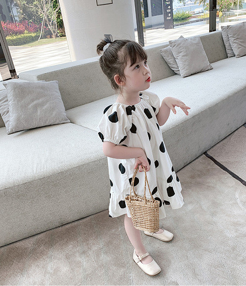 Nova ljetna haljina za djevojčice 2022., modna mašna, punf rukava, točkasta haljina za princeze, slatka dječja odjeća za bebe, dječja odjeća za djevojčice