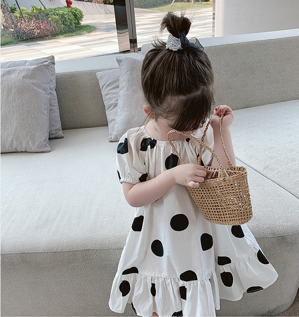 Nova ljetna haljina za djevojčice 2022., modna mašna, punf rukava, točkasta haljina za princeze, slatka dječja odjeća za bebe, dječja odjeća za djevojčice