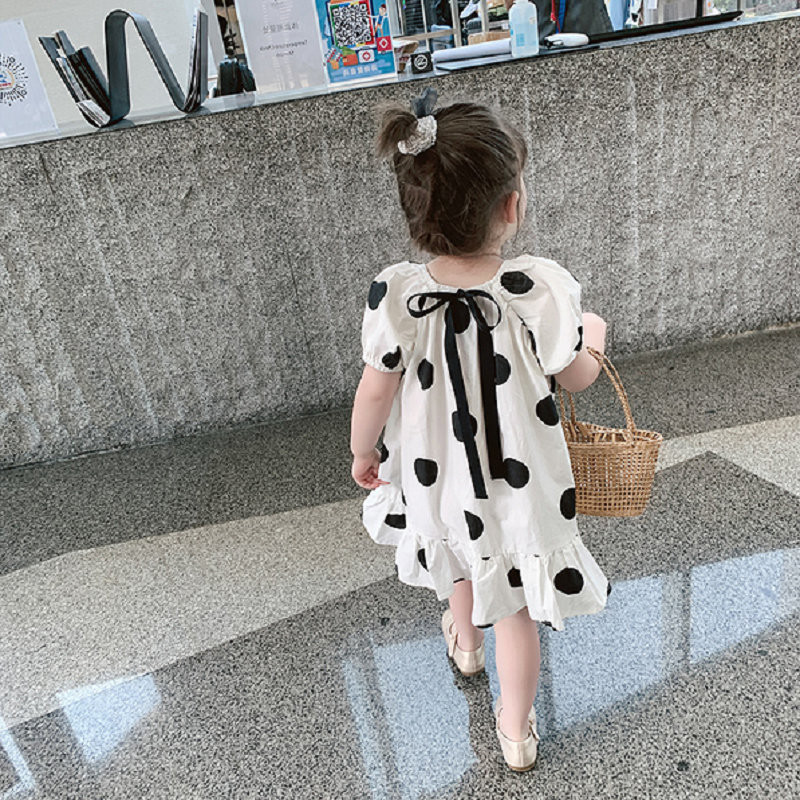 Nova ljetna haljina za djevojčice 2022., modna mašna, punf rukava, točkasta haljina za princeze, slatka dječja odjeća za bebe, dječja odjeća za djevojčice