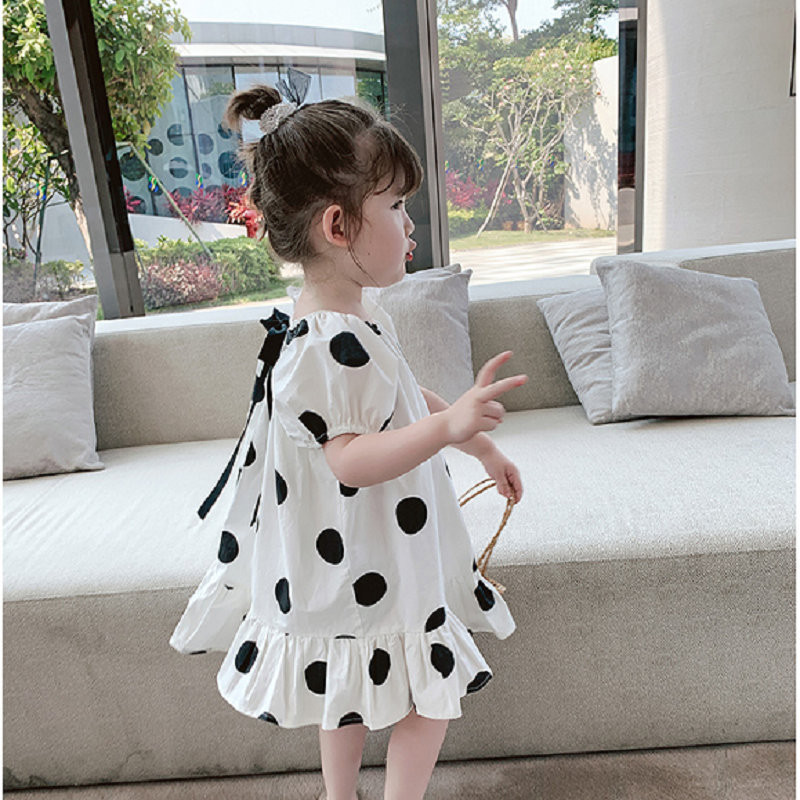 Nova ljetna haljina za djevojčice 2022., modna mašna, punf rukava, točkasta haljina za princeze, slatka dječja odjeća za bebe, dječja odjeća za djevojčice