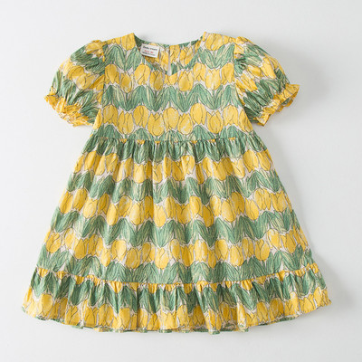 Rochie de vară pentru fetițe Bumbac Îmbrăcăminte ocazională pentru copii Flori cu dungi cu mânecă scurtă Rochii drăguțe Moda pentru fete Tinuta pentru copii