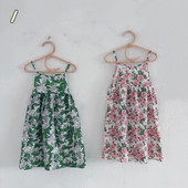 Κορίτσια Καλοκαιρινό φόρεμα με σφεντόνα Εξωτερικό Φόρεμα Μικρή φρέσκια απαλή κορεάτικη έκδοση Βρεφικά παιδικά ρούχα Γλυκό Floral Vestidos Holiday Beach Dress