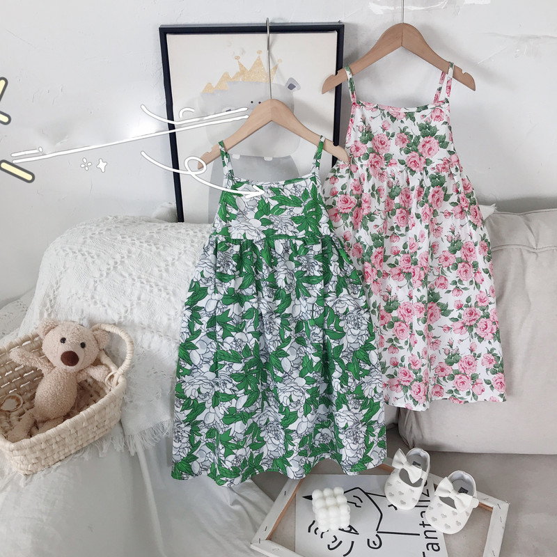Κορίτσια Καλοκαιρινό φόρεμα με σφεντόνα Εξωτερικό Φόρεμα Μικρή φρέσκια απαλή κορεάτικη έκδοση Βρεφικά παιδικά ρούχα Γλυκό Floral Vestidos Holiday Beach Dress