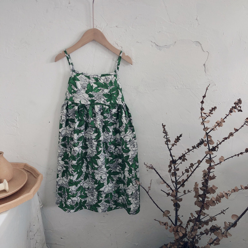 Κορίτσια Καλοκαιρινό φόρεμα με σφεντόνα Εξωτερικό Φόρεμα Μικρή φρέσκια απαλή κορεάτικη έκδοση Βρεφικά παιδικά ρούχα Γλυκό Floral Vestidos Holiday Beach Dress