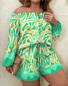 Dvodijelni kompleti Ženska odjeća Ljeto 2023. Modni rubovi s volanima s otvorenim ramenima Top s dugim rukavima i ležerni komplet s uzicom za nošenje Dnevni kratki hlače