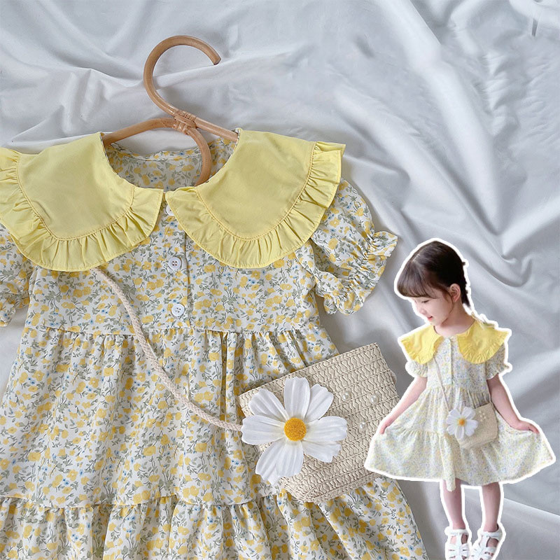 Cvjetna haljina za djevojčice Ljeto Nova slatka pastoralna beba Moderna dječja haljina Moda za djevojčice Dječja odjeća Ležerna odjeća Besplatna torba