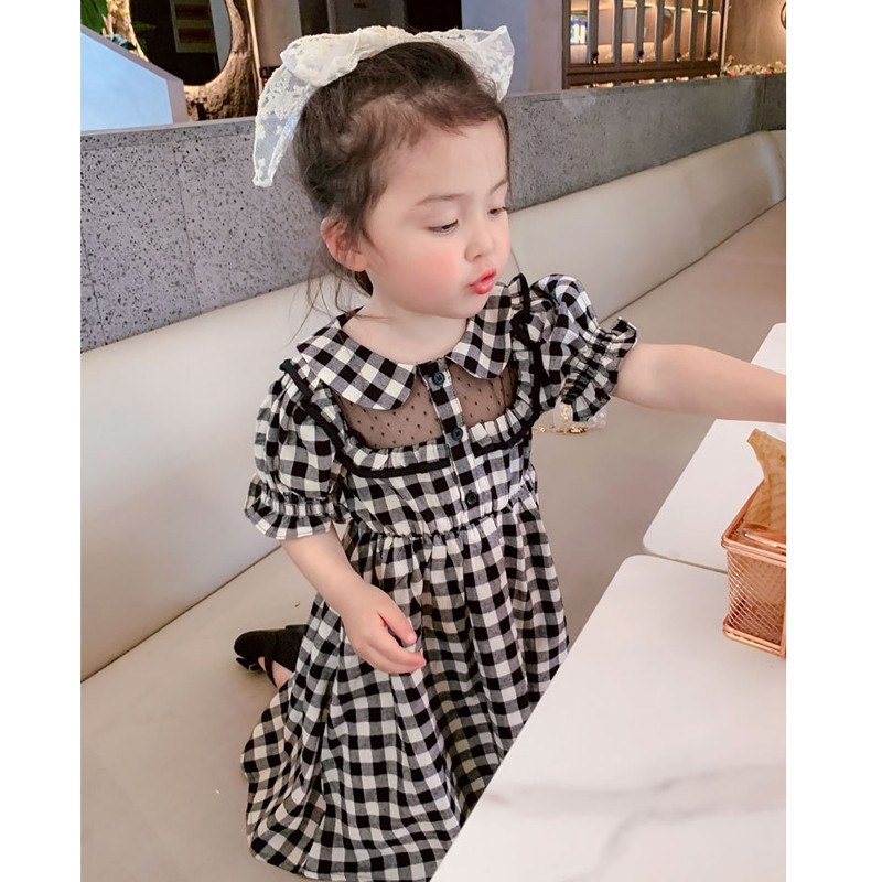 Καλοκαιρινό φόρεμα για κορίτσια με δικτυωτό διχτυωτό κούφιο φόρεμα καρό γλυκό φόρεμα πριγκίπισσας Παιδικές στολές για μωρά Παιδικά ρούχα