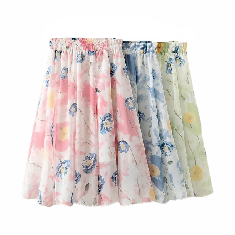 Kevadsuvi lilleline tüdrukuseelik Šifoon, pikk mood, vanaaegne teismeliste tüdrukute riided Elegantsed printsesslapsed Suures suuruses Tutu tüll