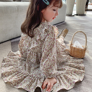 Κορίτσια Floral φόρεμα πριγκίπισσας Άνοιξη φθινόπωρο Νέο πλισέ βρετανικό στυλ Παιδικά ρούχα Ποιμαντικό στυλ για κορίτσια Παιδική στολή μόδας