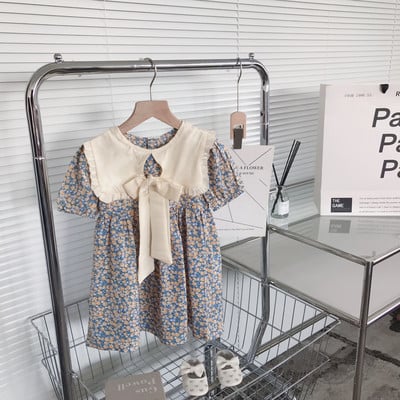 Rochie florală pentru fete, rochie de vară 2022, versiunea coreeană pentru copii, guler de păpușă, cu nod, rochie de prințesă, haine pentru copii