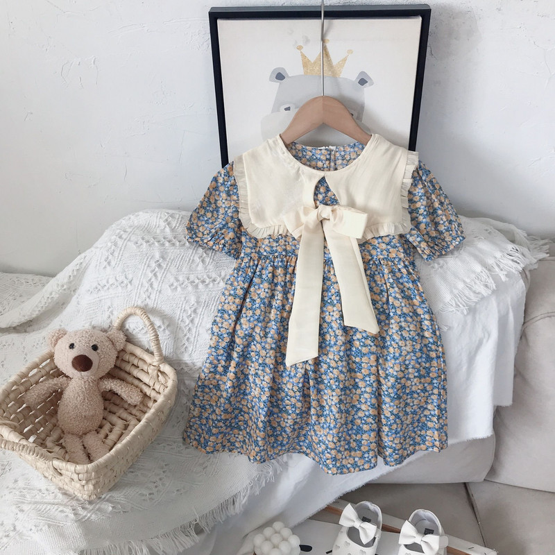 Cvjetna haljina za djevojčice Ljetna haljina 2022. Nova dječja korejska verzija Ovratnik za lutke Haljina s mašnom i čvorom Princeza Haljina za bebe Dječja odjeća