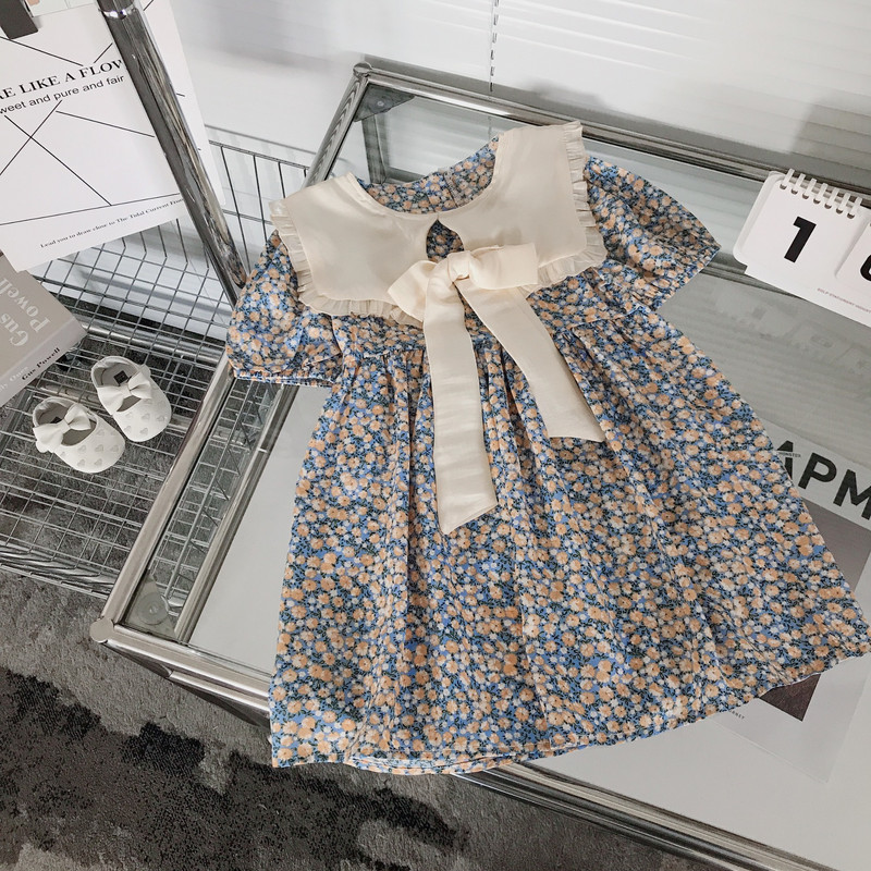 Cvjetna haljina za djevojčice Ljetna haljina 2022. Nova dječja korejska verzija Ovratnik za lutke Haljina s mašnom i čvorom Princeza Haljina za bebe Dječja odjeća
