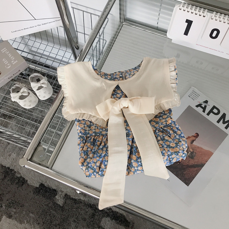 Cvjetna haljina za djevojčice Ljetna haljina 2022. Nova dječja korejska verzija Ovratnik za lutke Haljina s mašnom i čvorom Princeza Haljina za bebe Dječja odjeća