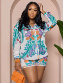 2-osaline komplekt Seksikas moodne naiste komplekt 2023 kevadsuvi naiste topid Lilleprintidega pikkade varrukatega särk ja elastse vöökohaga lühikeste ülikond