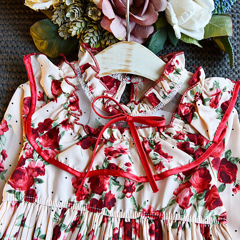 Tüdrukute šifoonist lilleline kleit Sügiskevadine lasteriided Euroopa ja Ameerika stiilis Väikeste tüdrukute plisseeritud printsessikleidid