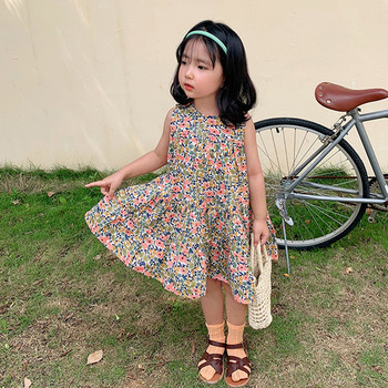 Καλοκαιρινό φόρεμα για κορίτσια Sweet Princess Vestidos Flower Πλισέ κοντομάνικο φόρεμα Νέα μόδα Παιδική στολή Φαρδιά παιδικά ρούχα
