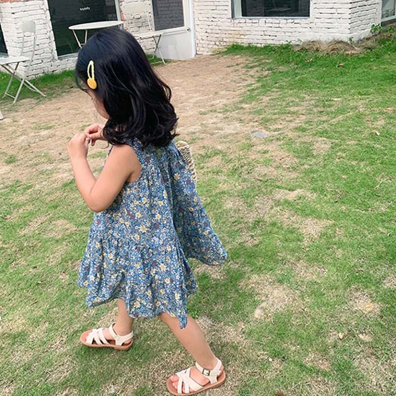 Ljetna haljina za djevojčice, slatka princeza Vestidos, plisirana haljina s cvijećem, kratkih rukava, nova modna dječja odjeća široka dječja odjeća
