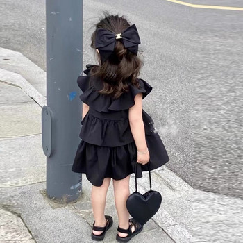 Κορεάτικα Παιδικά Ενδύματα Κοριτσίστικα Καλοκαιρινό Φόρεμα Παιδικά Μαύρα Φόρεμα Μύγα Μανίκια Κορίτσια Μόδα Παιδική Στολή Φορέματα με στρώσεις για Κορίτσια