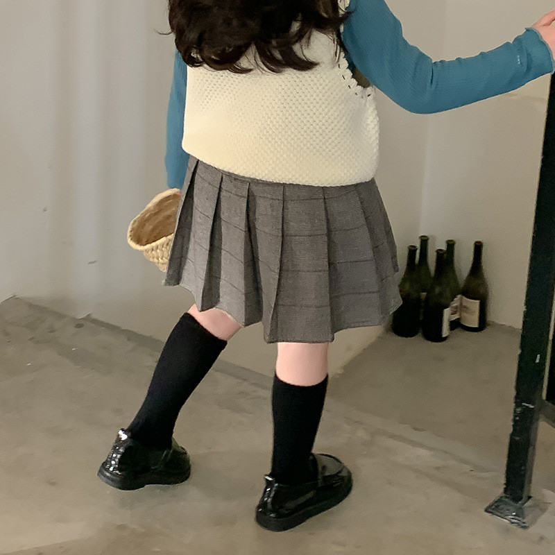 Beebi väikelapse Laste riided koolitüdrukute ruuduline seelik Printsess plisseeritud seelikud sügistalvised lapsed lühikesed seelikud