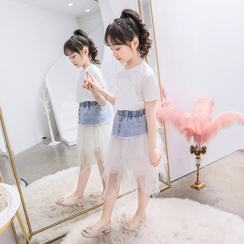 Ljetna suknja za djevojčice Dječja tutu suknja Mrežaste traper duge suknje Odjevna kombinacija Dječja odjeća Gornja dječja odjeća Suknja princeze LZ193