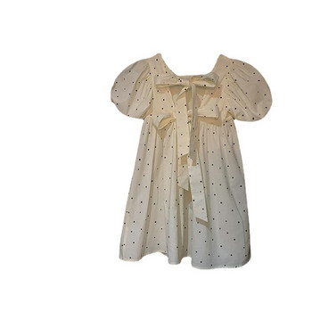 Καλοκαίρι 2023 Νέο βρεφικό φόρεμα για κορίτσια με κουκκίδες μανίκια με φούσκα Παιδικό φόρεμα πριγκίπισσας Μόδα πίσω Φιόγκος Παιδικό φόρεμα με τετράγωνο λαιμό