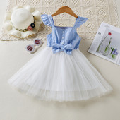 Ljetne haljine za djevojčice 2022. Jednostavan kampus stil Klasična mrežasta haljina s mašnom na pruge s šavovima Dječja odjeća Haljine za bebe za djevojčice