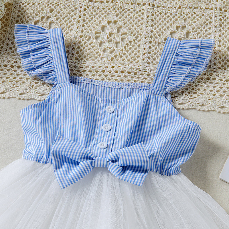 Ljetne haljine za djevojčice 2022. Jednostavan kampus stil Klasična mrežasta haljina s mašnom na pruge s šavovima Dječja odjeća Haljine za bebe za djevojčice