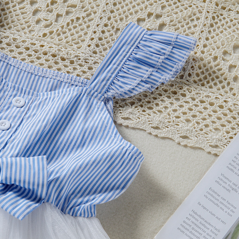 Ljetne haljine za djevojčice 2022. Jednostavan kampus stil Klasična mrežasta haljina s mašnom na pruge s šavovima Dječja odjeća Haljine za bebe za djevojčice