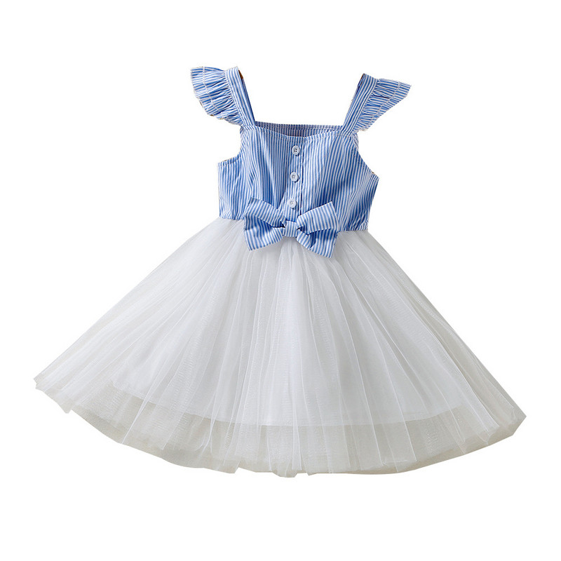 Ljetne haljine za djevojčice 2022. Jednostavan kampus stil Klasična mrežasta haljina s mašnom na pruge s šavovima Dječja odjeća Haljine za bebe za djevojčice