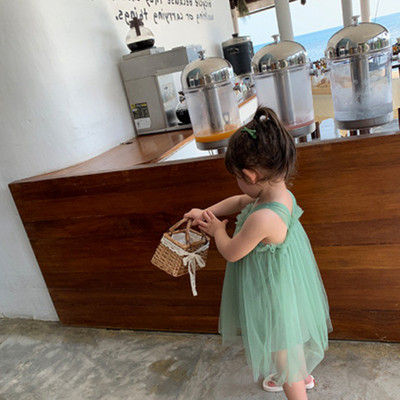 Suvine tüdrukute kleit Soliidne võrklõng Haldjas ripats Kleit Moodne Lasteriietus Armas beebi vabaajariided Lasteriided