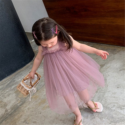 Suvine tüdrukute kleit Soliidne võrklõng Haldjas ripats Kleit Moodne Lasteriietus Armas beebi vabaajariided Lasteriided