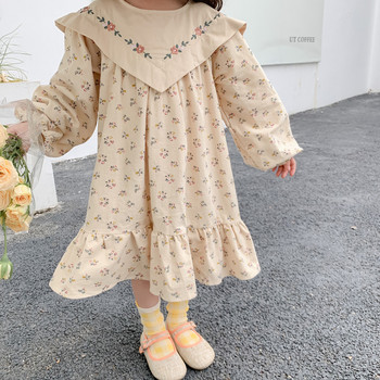 Κορεατικά παιδικά ρούχα Κεντητό λουλούδια για κορίτσι φόρεμα 2023 Άνοιξη Νέο μακρυμάνικο Παιδικό φόρεμα πριγκίπισσας με λαιμόκοψη V