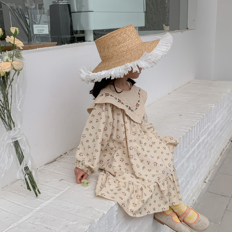 Korejska dječja odjeća Djevojačka haljina s izvezenim cvijećem 2023. Novo proljeće 2023. Dječja moderna haljina princeze s V-izrezom i dugim rukavima