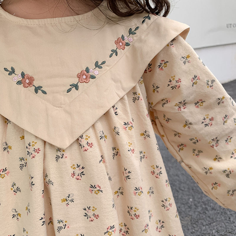 Korejska dječja odjeća Djevojačka haljina s izvezenim cvijećem 2023. Novo proljeće 2023. Dječja moderna haljina princeze s V-izrezom i dugim rukavima