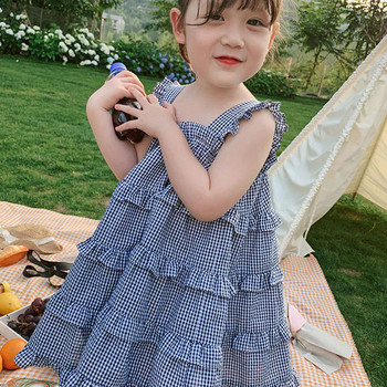 Καλοκαιρινό φόρεμα για κορίτσια Παιδικά ρούχα Παιδικά μωρά Παιδικά Ζαρτιέρες καρό γιλέκο Φόρεμα Δαντέλα ραφές Κέικ Πριγκίπισσα Φόρεμα