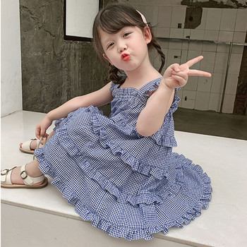 Καλοκαιρινό φόρεμα για κορίτσια Παιδικά ρούχα Παιδικά μωρά Παιδικά Ζαρτιέρες καρό γιλέκο Φόρεμα Δαντέλα ραφές Κέικ Πριγκίπισσα Φόρεμα