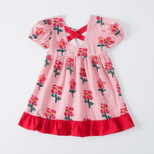 Καλοκαιρινό νέο παιδικό φόρεμα 2023 Κορεάτικο κορεάτικο κοντομάνικο κοριτσίστικο φόρεμα με διπλές ραφές με εμπριμέ λουλούδι Χαριτωμένο φόρεμα πριγκίπισσας