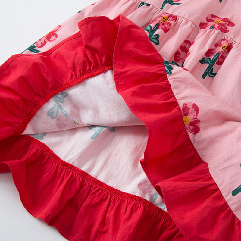 Καλοκαιρινό νέο παιδικό φόρεμα 2023 Κορεάτικο κορεάτικο κοντομάνικο κοριτσίστικο φόρεμα με διπλές ραφές με εμπριμέ λουλούδι Χαριτωμένο φόρεμα πριγκίπισσας