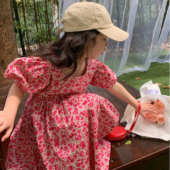 Φόρεμα για κορίτσια Λουλούδι μονόχρωμο τετράγωνο λαιμό Φόρεμα φουσκωτό μανίκι Γλυκό φόρεμα πριγκίπισσας Καλοκαίρι 2023 Νέα μόδα παιδικά ρούχα