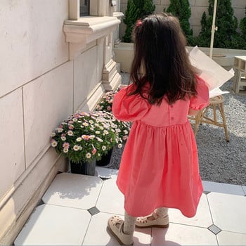 Φόρεμα για κορίτσια Λουλούδι μονόχρωμο τετράγωνο λαιμό Φόρεμα φουσκωτό μανίκι Γλυκό φόρεμα πριγκίπισσας Καλοκαίρι 2023 Νέα μόδα παιδικά ρούχα