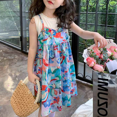 Haljina za djevojčice Ljetne nove haljine za princeze kratkih rukava s malim cvijetom Dječja odjeća za bebe Ležerna dječja lažna dvodijelna haljina