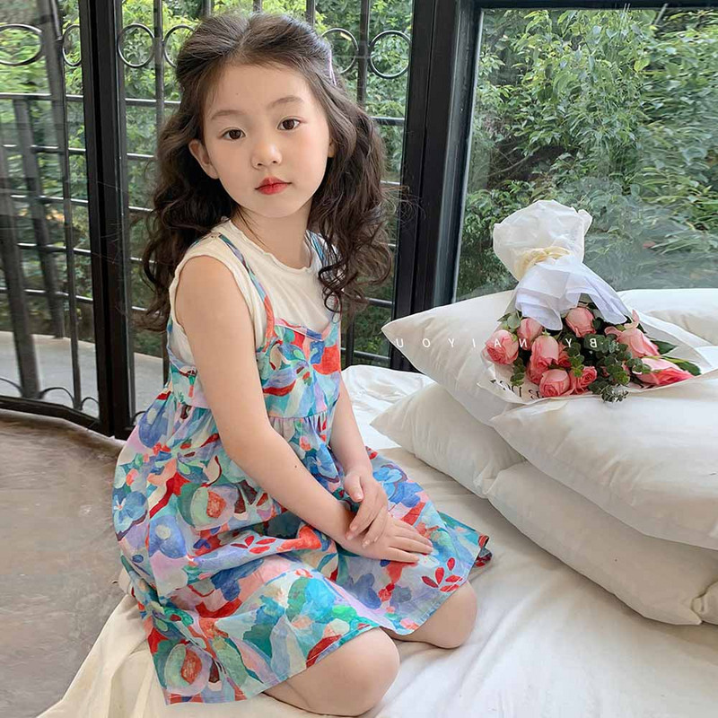 Haljina za djevojčice Ljetne nove haljine za princeze kratkih rukava s malim cvijetom Dječja odjeća za bebe Ležerna dječja lažna dvodijelna haljina