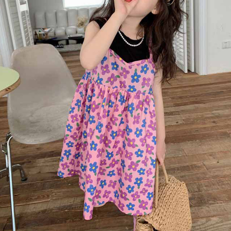 Haljina za djevojčice Ljetne nove haljine za princeze kratkih rukava s malim cvijetom Dječja odjeća za bebe Ležerna dječja lažna dvodijelna haljina