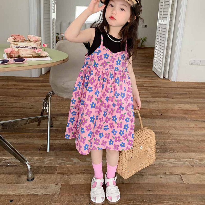 Haljina za djevojčice Ljetne nove haljine za princeze kratkih rukava s malim cvijetom Dječja odjeća za bebe Ležerna dječja lažna dvodijelna haljina