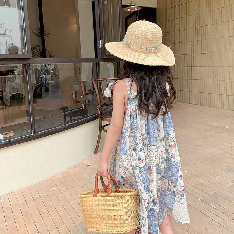 Suvine tüdrukute rihmakleit Ruuduline lilleline uus vabaajakleit Magus pikk kleit Pühade stiilis kleidid tüdrukutele Beebi vest kleit