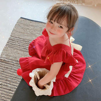 Καλοκαιρινό Φόρεμα για Κορίτσια Βρεφικά Παιδικά Ρούχα Γλυκό Πριγκίπισσα Φόρεμα Μικρό Φρέσκο Πέταλο Φιόγκος Vestidos 3-7 Χρόνια Παιδικά Ρούχα