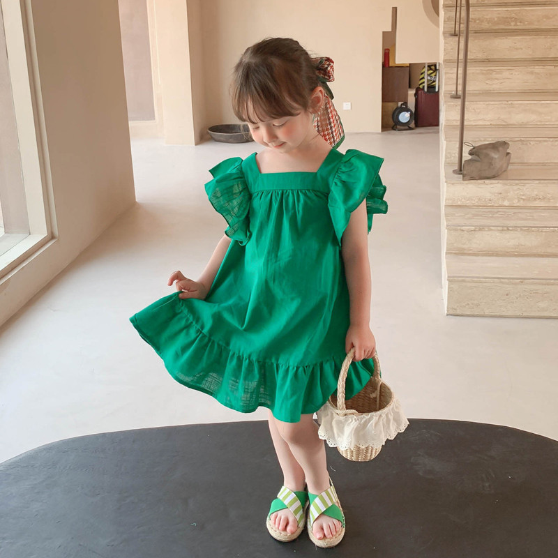 Ljetna haljina za djevojčice Odjeća za bebe, dječju odjeću, slatka haljina za princeze, mala svježa haljina s laticama i rukavima, mašna, Vestidos Dječja odjeća 3-7 godina